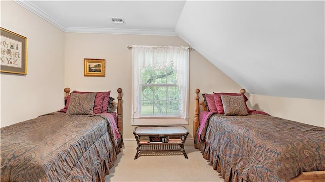 20263 Brunning Rd, Covington, LA 70435 - bedroom with carpet floors, lofted ceiling, crown molding, and baseboards