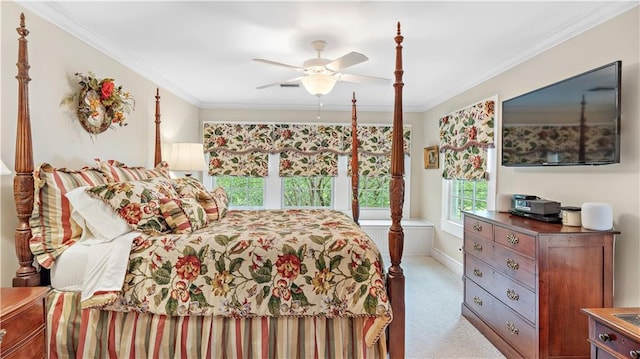 20263 Brunning Rd, Covington, LA 70435 - carpeted bedroom featuring crown molding, ceiling fan, and baseboards