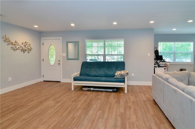 141 Audubon Dr, Mandeville, LA 70471 - living area with light wood finished floors, baseboards, and recessed lighting