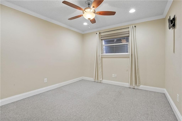 3913 Bellview St, Metairie, LA 70002 - unfurnished room featuring ceiling fan, ornamental molding, recessed lighting, carpet floors, and baseboards