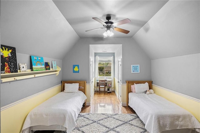 1180 Brook Ct, Mandeville, LA 70448 - bedroom with wood finished floors, vaulted ceiling, and ceiling fan