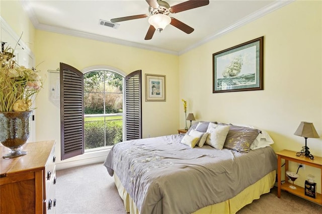 1216 W 23rd Ave, Covington, LA 70433 - bedroom featuring light colored carpet, ornamental molding, and a ceiling fan