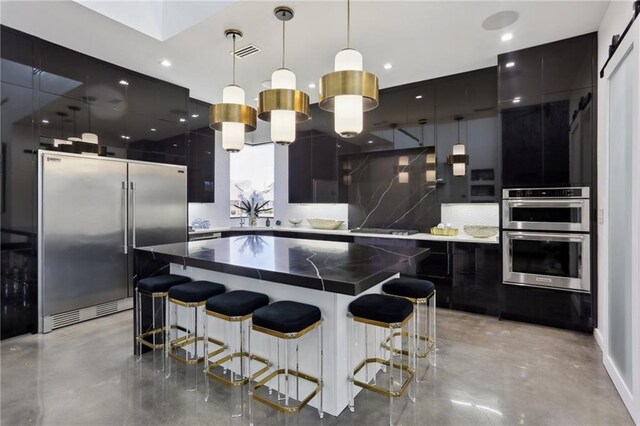 1900 Giuffrias Ave, Metairie, LA 70001 - kitchen featuring stainless steel appliances, dark cabinets, concrete flooring, modern cabinets, and recessed lighting