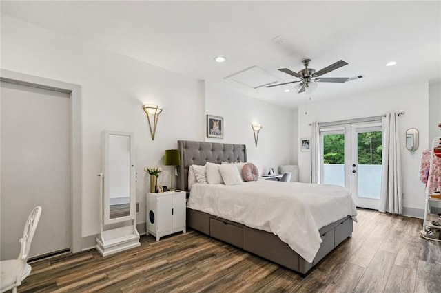 4 N Azalea Dr, Covington, LA 70433 - bedroom with access to outside, dark wood finished floors, recessed lighting, and ceiling fan