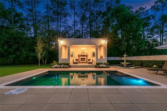 4 N Azalea Dr, Covington, LA 70433 - view of pool with a patio, a storage structure, a pool with connected hot tub, a lawn, and an outbuilding