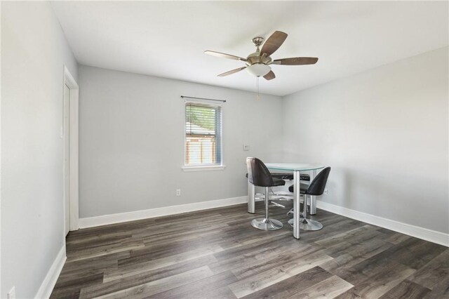 91 Rosedown Dr, Destrehan, LA 70047 - dining space featuring a ceiling fan, wood finished floors, and baseboards