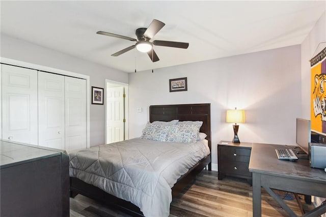 91 Rosedown Dr, Destrehan, LA 70047 - bedroom with wood finished floors, a closet, an office area, and ceiling fan