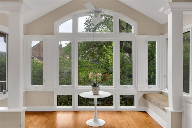 324 Fairway Dr, New Orleans, LA 70124 - unfurnished sunroom featuring lofted ceiling, wood finished floors, and baseboards