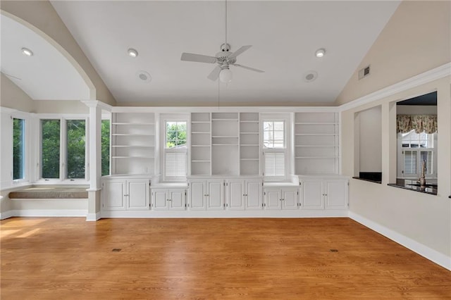 324 Fairway Dr, New Orleans, LA 70124 - spare room with vaulted ceiling, ceiling fan, healthy amount of natural light, light wood-style floors, and recessed lighting