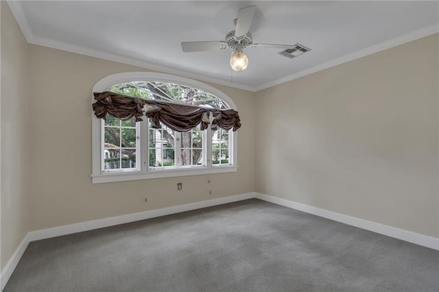 324 Fairway Dr, New Orleans, LA 70124 - carpeted spare room featuring baseboards, crown molding, and ceiling fan