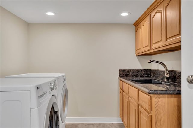 324 Fairway Dr, New Orleans, LA 70124 - laundry room featuring cabinet space, baseboards, separate washer and dryer, and recessed lighting