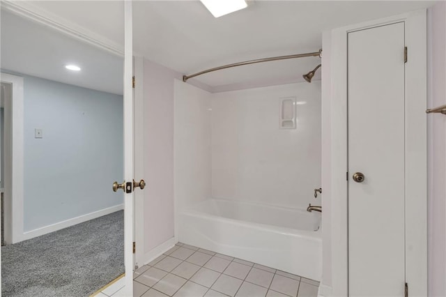 324 Fairway Dr, New Orleans, LA 70124 - full bathroom featuring bathtub / shower combination, tile patterned floors, baseboards, and recessed lighting