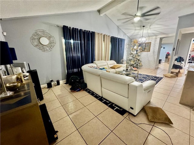 120 Whisperwood Blvd, Slidell, LA 70458 - living room with ceiling fan, light tile patterned floors, baseboards, and a textured ceiling