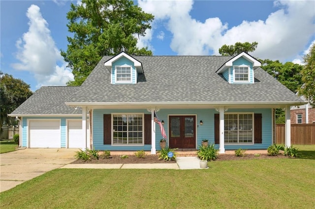 2351 Ormond Blvd, Destrehan, LA 70047 - cape cod house with covered porch, an attached garage, concrete driveway, and a shingled roof