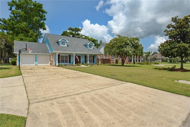 2351 Ormond Blvd, Destrehan, LA 70047 - cape cod-style house featuring a front yard, an attached garage, concrete driveway, a porch, and brick siding