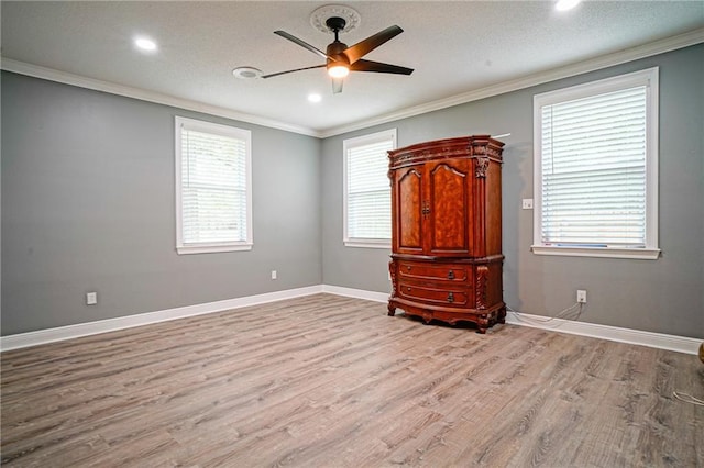 115 Devereux Dr, Slidell, LA 70461 - spare room with a ceiling fan, light wood finished floors, ornamental molding, baseboards, and recessed lighting