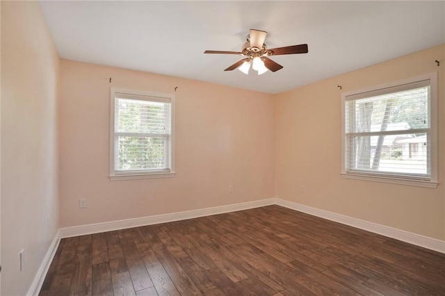 9509 Robin Ln, River Ridge, LA 70123 - unfurnished room with dark wood-type flooring, ceiling fan, and baseboards