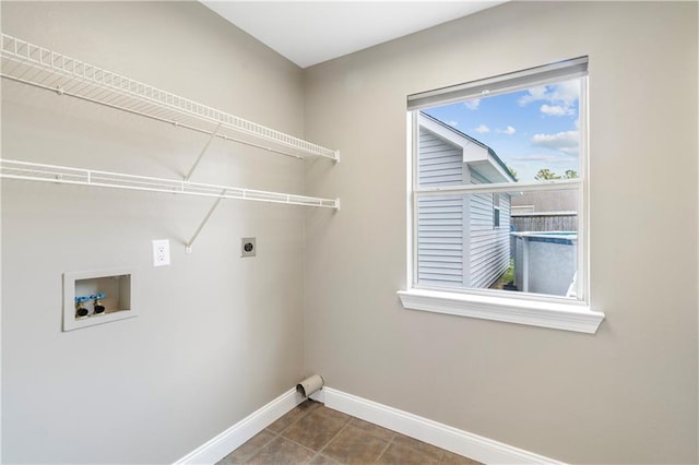 70382 10th St, Covington, LA 70433 - laundry room with hookup for an electric dryer, baseboards, washer hookup, and tile patterned flooring