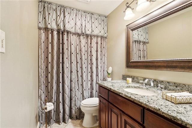 209 Partridge Rd, Slidell, LA 70461 - full bathroom featuring vanity, toilet, tile patterned flooring, and curtained shower