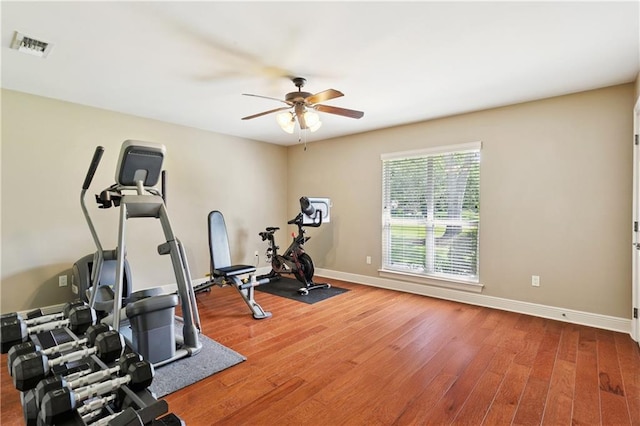 209 Partridge Rd, Slidell, LA 70461 - workout area with ceiling fan, wood finished floors, and baseboards