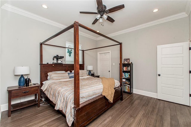5 Leeward Ct, New Orleans, LA 70131 - bedroom featuring wood finished floors, ornamental molding, recessed lighting, and a ceiling fan