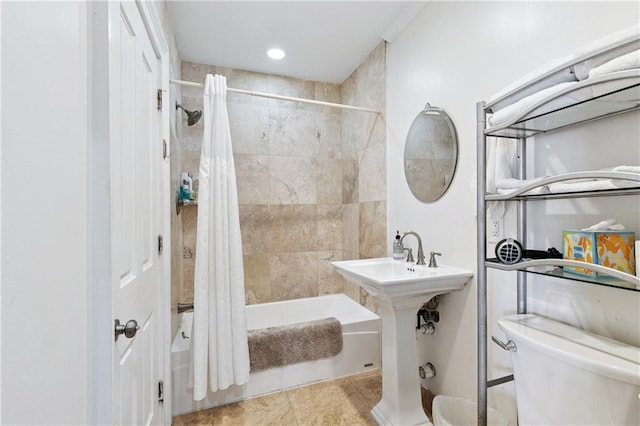 1030 Kerlerec St Unit 4, New Orleans, LA 70116 - bathroom featuring toilet, shower / tub combo, tile patterned flooring, and recessed lighting