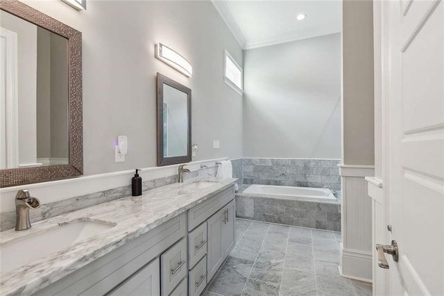 4823 Dreux Ave, New Orleans, LA 70126 - full bath featuring crown molding, a bath, and double vanity