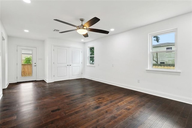 903 N Turnbull Dr, Metairie, LA 70001 - unfurnished bedroom featuring dark wood-type flooring, recessed lighting, and a ceiling fan