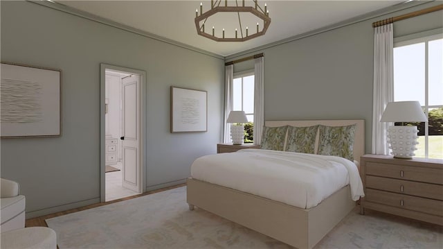 1617 Homer St, Metairie, LA 70005 - bedroom with multiple windows, a chandelier, ensuite bathroom, and ornamental molding