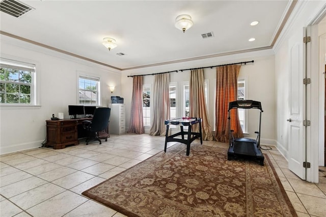 5 Asterbrook Ct, Harvey, LA 70058 - office featuring ornamental molding, light tile patterned flooring, baseboards, and recessed lighting