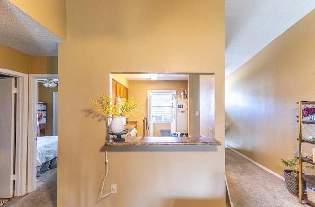 2425 Oxford Pl Unit 139, Gretna, LA 70056 - bar area with freestanding refrigerator, carpet, baseboards, and ceiling fan