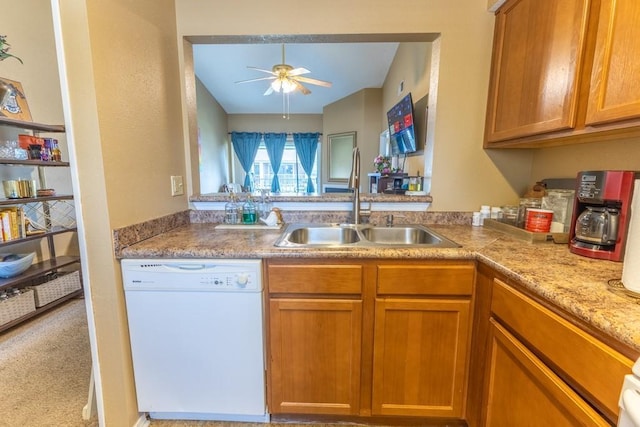 2425 Oxford Pl Unit 139, Gretna, LA 70056 - kitchen with dishwasher, a sink, a ceiling fan, and brown cabinetry