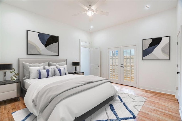 532 Elmira Ave, New Orleans, LA 70114 - bedroom featuring access to outside, light wood-style flooring, french doors, recessed lighting, and a ceiling fan