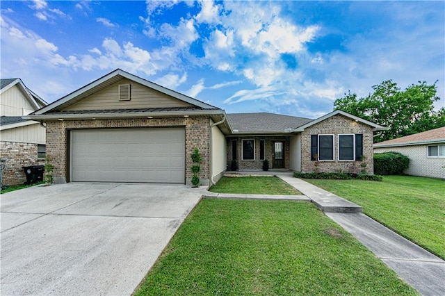 7510 Branch Dr, New Orleans, LA 70128 - ranch-style house with a garage, brick siding, concrete driveway, and a front lawn