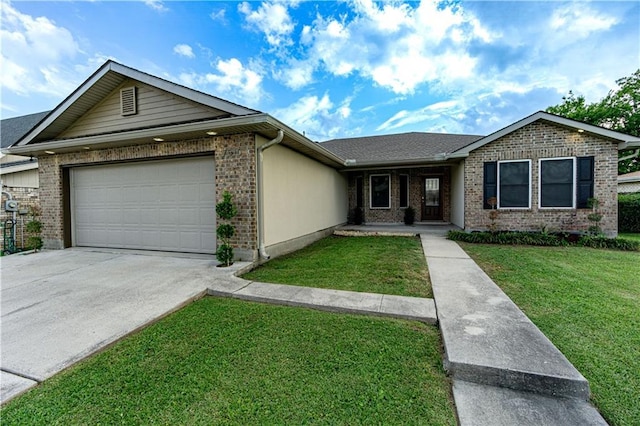 7510 Branch Dr, New Orleans, LA 70128 - ranch-style house featuring brick siding, a garage, a front lawn, and concrete driveway