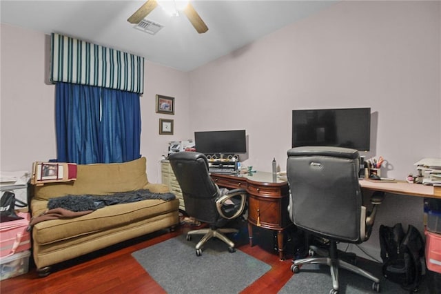 135 Maud Olive Dr, Belle Chasse, LA 70037 - home office featuring ceiling fan and wood finished floors