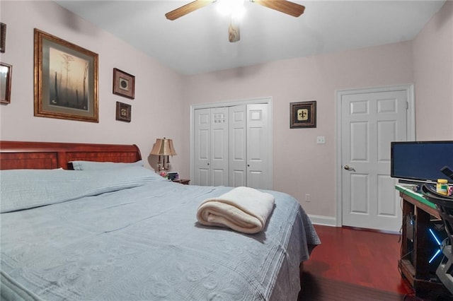 135 Maud Olive Dr, Belle Chasse, LA 70037 - bedroom featuring dark wood finished floors, a closet, and ceiling fan
