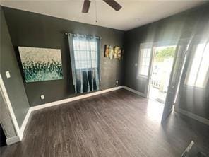 2543-45 Gravier St, New Orleans, LA 70119 - empty room featuring baseboards, wood finished floors, and a ceiling fan