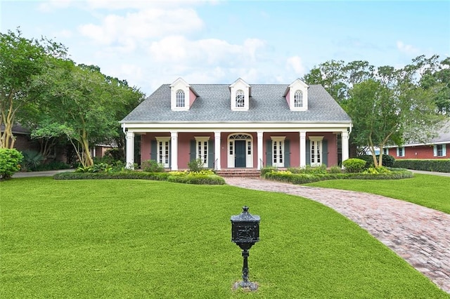 9816 Elm Pl, River Ridge, LA 70123 - new england style home with a front yard, covered porch, and roof with shingles