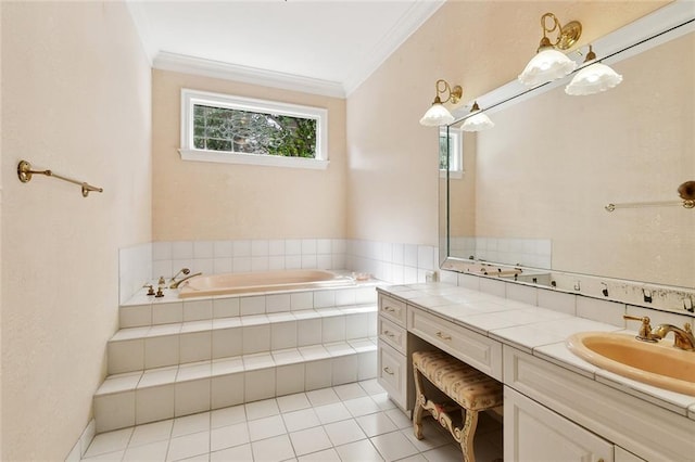 9816 Elm Pl, River Ridge, LA 70123 - full bath with vanity, crown molding, a garden tub, and tile patterned floors