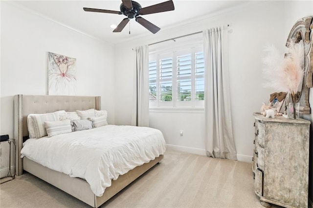 28 Wax Myrtle Ln, Covington, LA 70433 - bedroom with baseboards, light colored carpet, crown molding, and ceiling fan