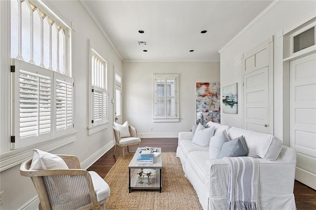 1208 Joseph St, New Orleans, LA 70115 - living area with wood finished floors, baseboards, ornamental molding, and recessed lighting
