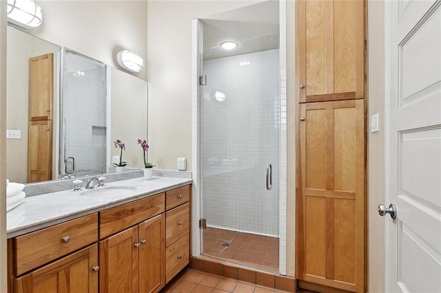 1208 Joseph St, New Orleans, LA 70115 - full bathroom with vanity, a stall shower, and tile patterned floors