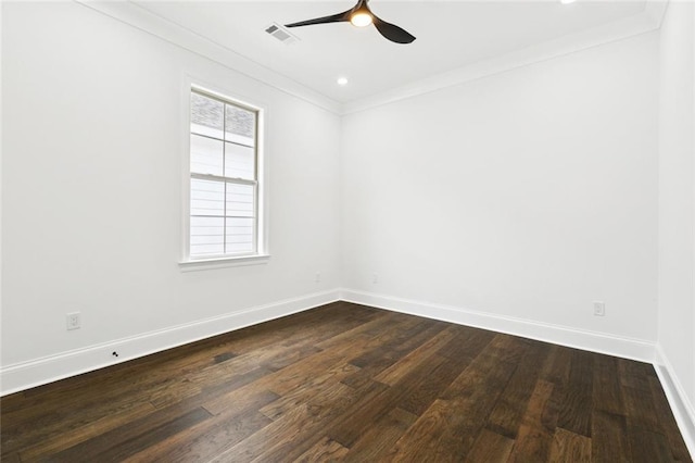5516 Warrington Dr, New Orleans, LA 70122 - spare room featuring dark wood-style floors, crown molding, a ceiling fan, baseboards, and recessed lighting