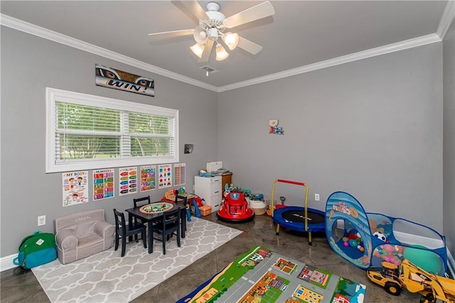 42251 Jefferson Dr, Hammond, LA 70403 - rec room featuring crown molding, baseboards, and a ceiling fan