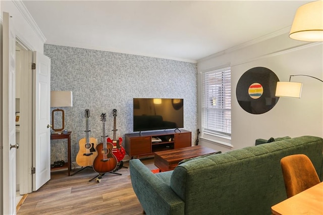 732 Cherokee St Unit 305, New Orleans, LA 70118 - living area with crown molding, wallpapered walls, and wood finished floors