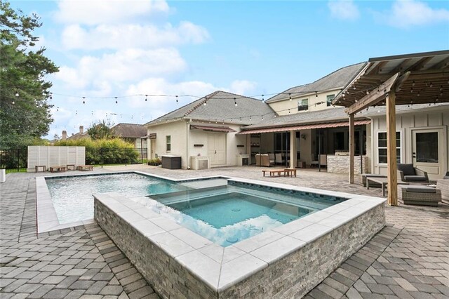 331 Memphis Trce, Covington, LA 70433 - back of house featuring an outdoor hangout area, a pergola, a patio area, and a pool with connected hot tub