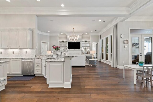 331 Memphis Trce, Covington, LA 70433 - kitchen with dishwasher, a peninsula, open floor plan, dark wood finished floors, and recessed lighting