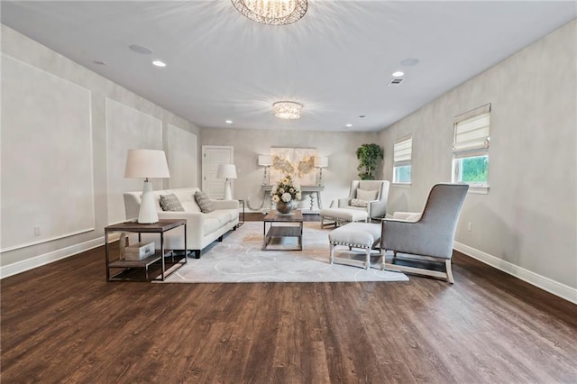 331 Memphis Trce, Covington, LA 70433 - living area with a chandelier, wood finished floors, recessed lighting, and baseboards