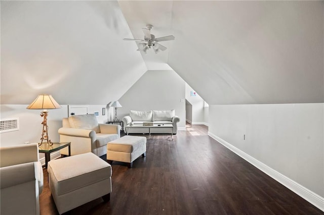 331 Memphis Trce, Covington, LA 70433 - living area featuring ceiling fan, baseboards, wood finished floors, and lofted ceiling